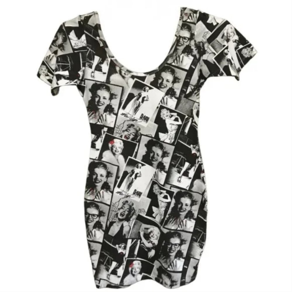 Hollywood Legends Marilyn Monroe Polaroid Pictures Short Pencil Dressl
